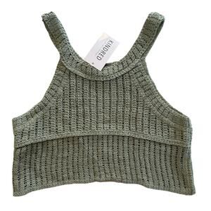 Kindred Boutique Timing Knit Tank Top Cropped Size Medium L Green Olive NWT